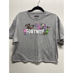 Fortnite Cropped T-Shirt Size Large Gray Gaming Cartoon Style New Without Tags